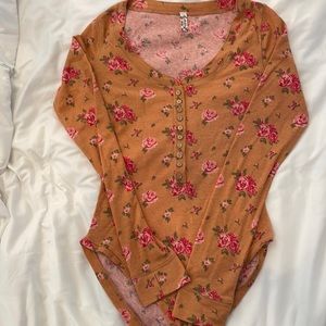 Intimately Free People Dylan Thermal Floral Rose Henley Bodysuit Women's XS